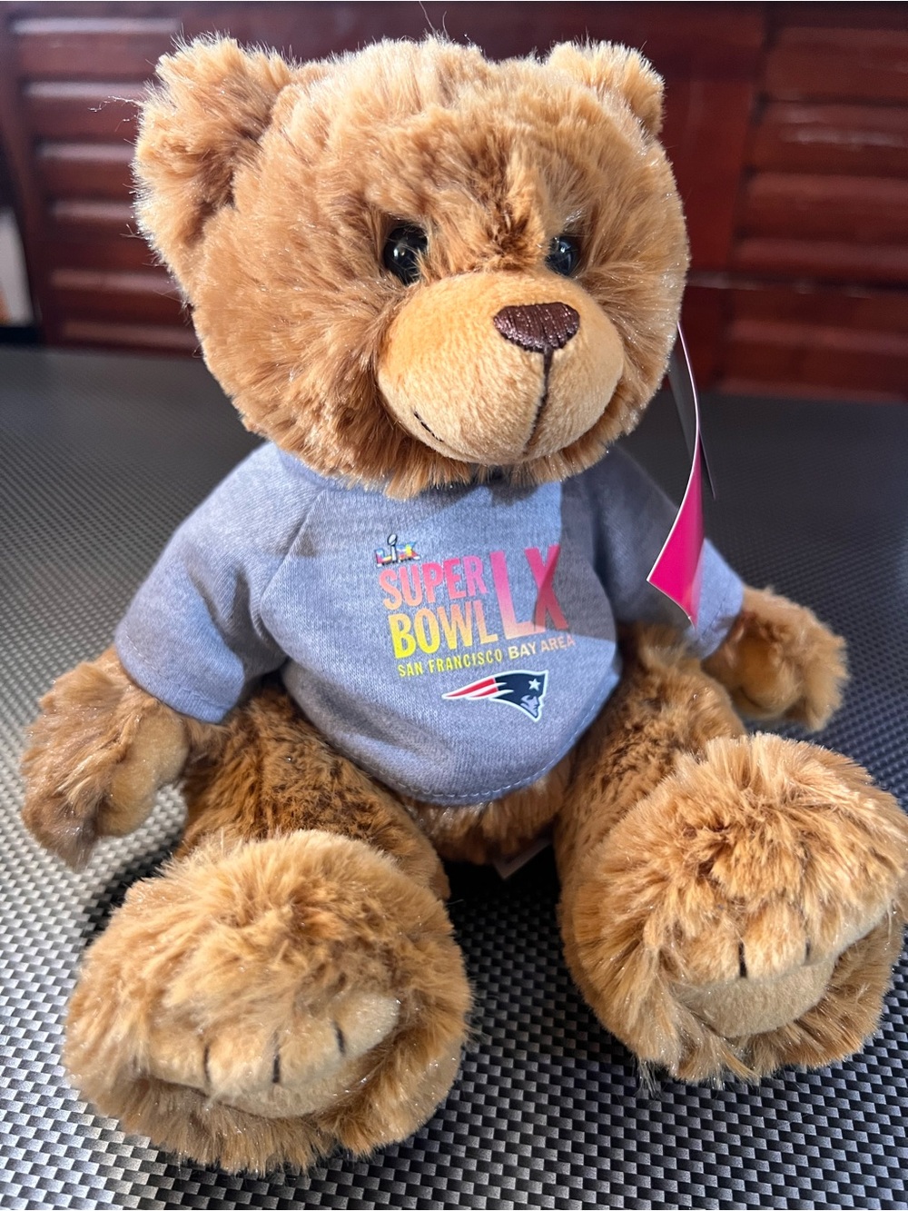 Brown Plush Bear with Grey Super Bowl LX Tee - Kids Stuffed Animal